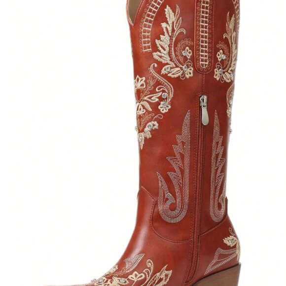 Women's Wide Calf Knee High Cowgirl Boots Sz 6-10 - Picture 11 of 16
